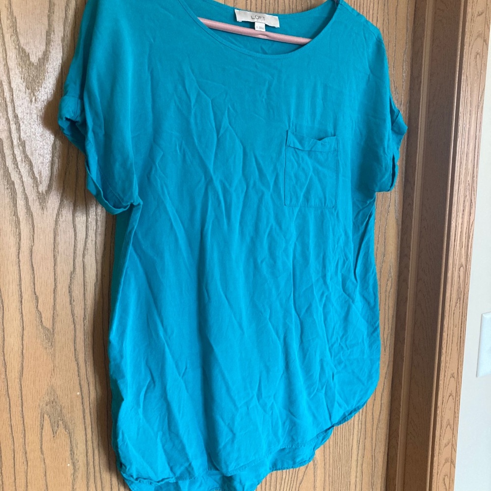 LOFT Teal T-Shirt Blouse with front pocket - Picture 5 of 6